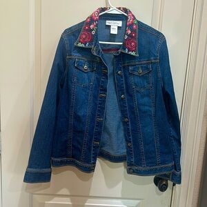 Susan Bristol Jean jacket with embroidered flowers. Great condition.